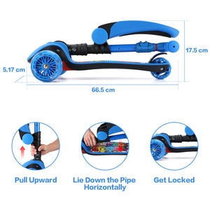 SANSIRP 2-in-1 Kick Scooter for Kids with Folding&Removable Seat - Adjustable Height，3 PU LED Light Wheels-Wide Deck for Boys/Girls