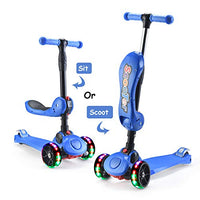 AOODIL 2-in-1 Kick Scooter for Kids Toddler 3 Wheel Scooter for Boys&Girls – Kids Scooter with LED Light Up Wheels – Adjustable Height Folding Scooter for Children from 2 to 12 Years Old