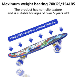 SANSIRP 23 Inches Plastic Skateboard, Complete Portable Mini Skateboards with Bendable Deck LED Light Up Wheels for Beginners/Kids/Adults