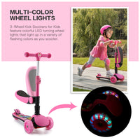 SANSIRP 2-in-1 Kick Scooter for Kids with Folding&Removable Seat - Adjustable Height，3 PU LED Light Wheels-Wide Deck for Boys/Girls