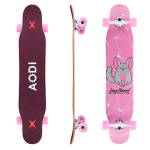 AODI 46" Longboard Skateboard Complete Canadian Maple Wood Double Kick Concave Maple Skateboard with LED PU Wheels and Custom Long Board Backpack for Boys Girls Beginners Adults